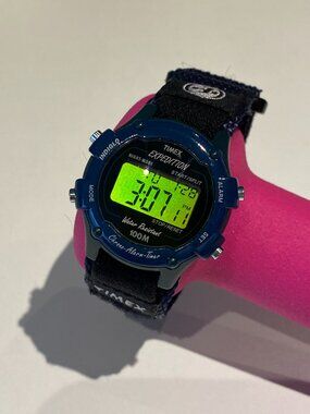 VINTAGE TIMEX EXPEDITION INDIGLO NYLON BAND QUARTZ DIGITAL WATCH PREOWNED